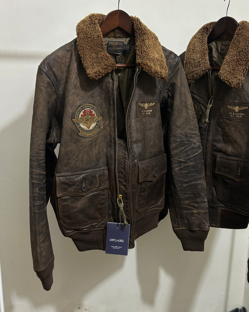 Polo Ralph Lauren Leather Shearling Bomber Jacket RRL Top Gun Coat