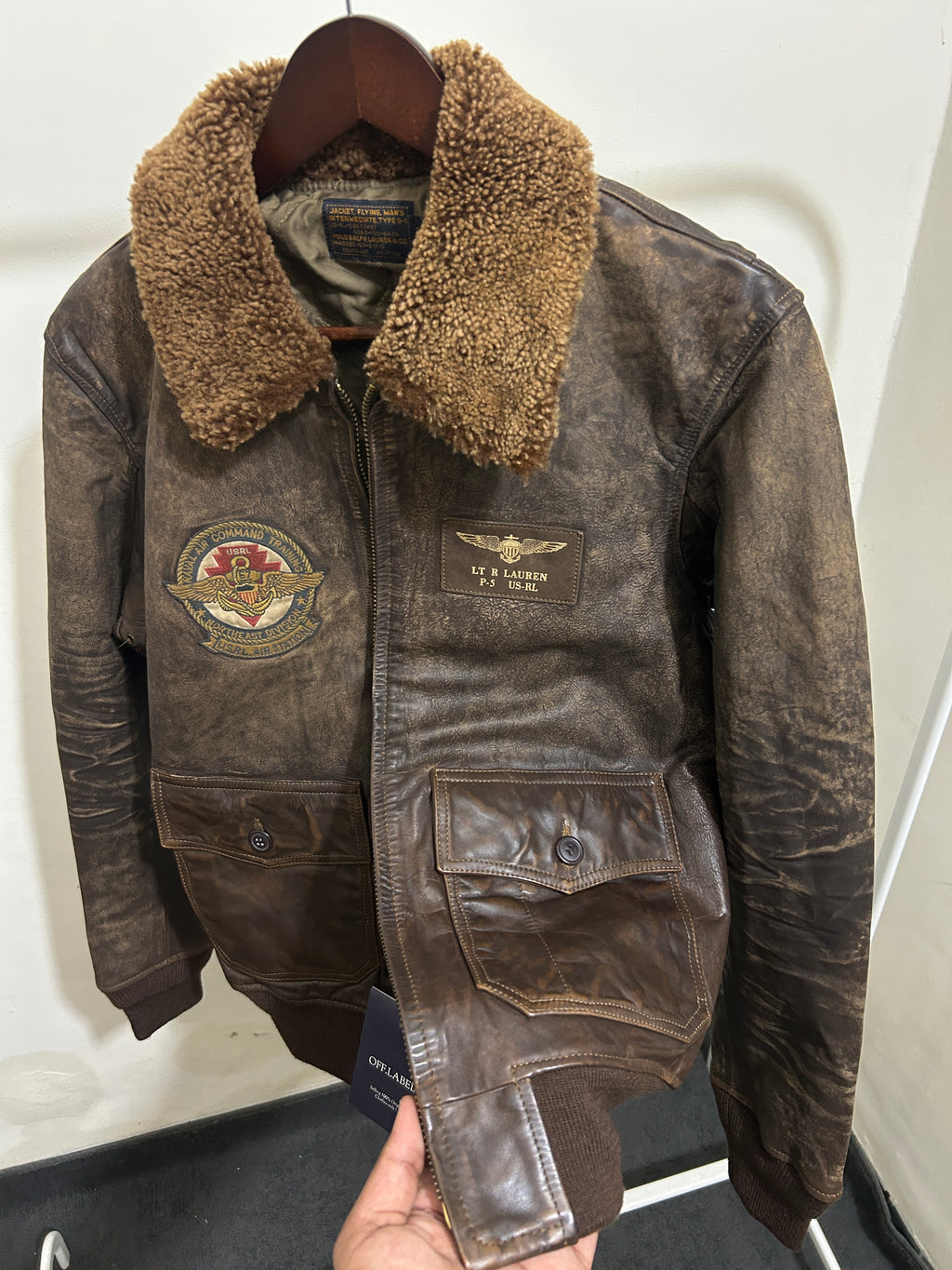 Polo Ralph Lauren Leather Shearling Bomber Jacket RRL Top Gun Coat