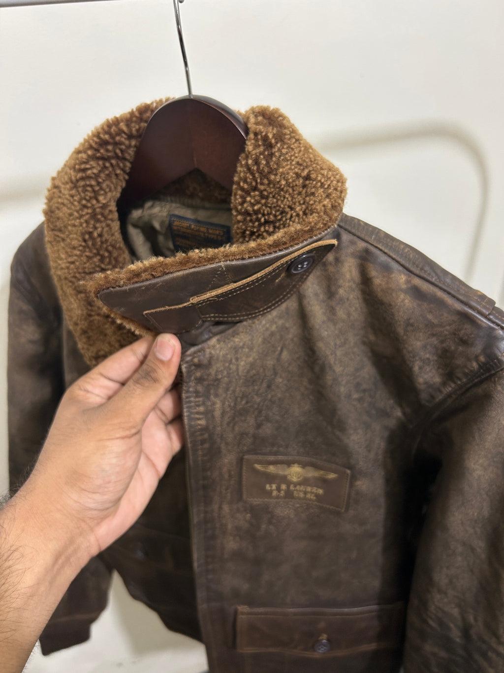 Polo Ralph Lauren Leather Shearling Bomber Jacket RRL Top Gun Coat