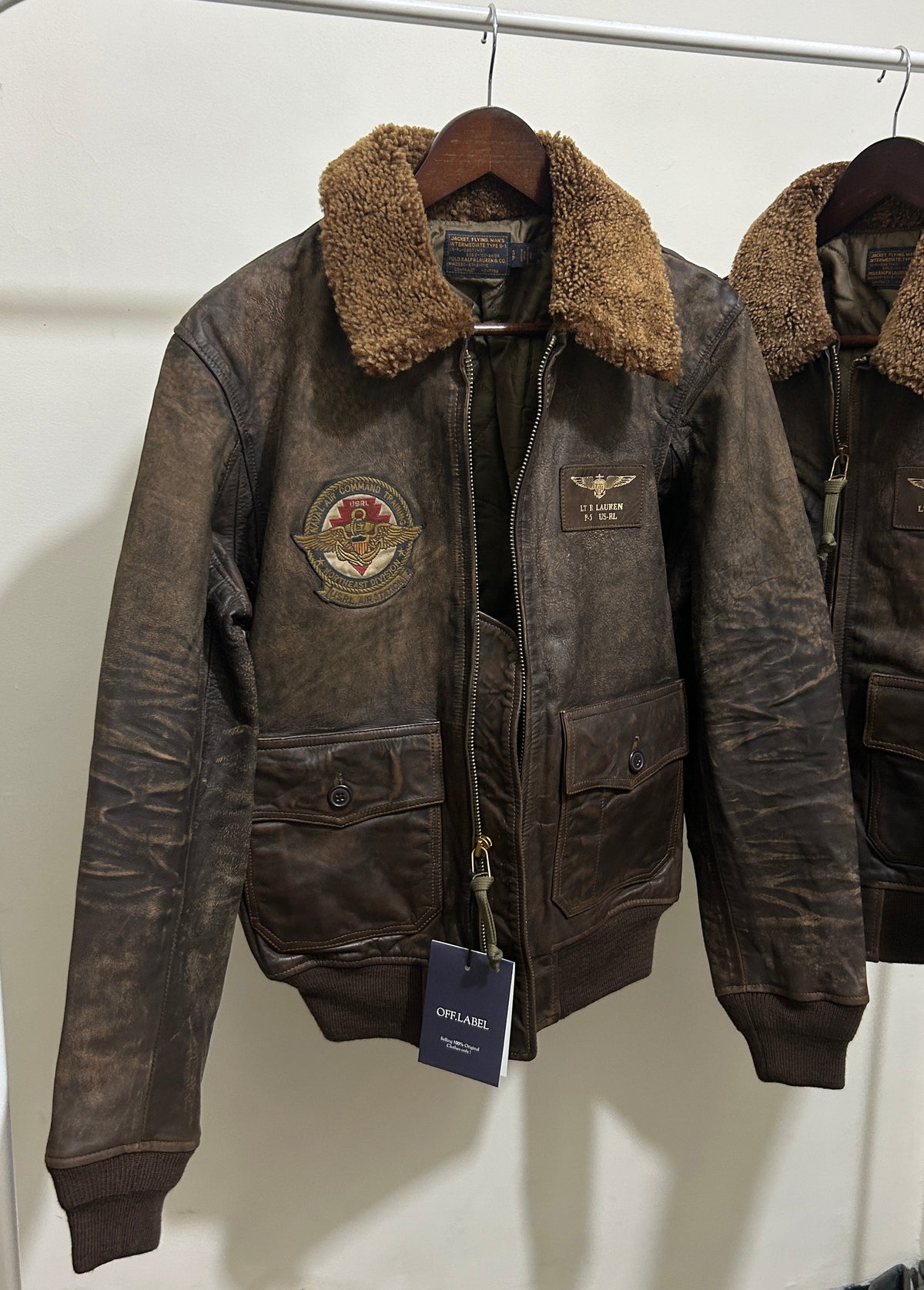 Polo Ralph Lauren Leather Shearling Bomber Jacket RRL Top Gun Coat