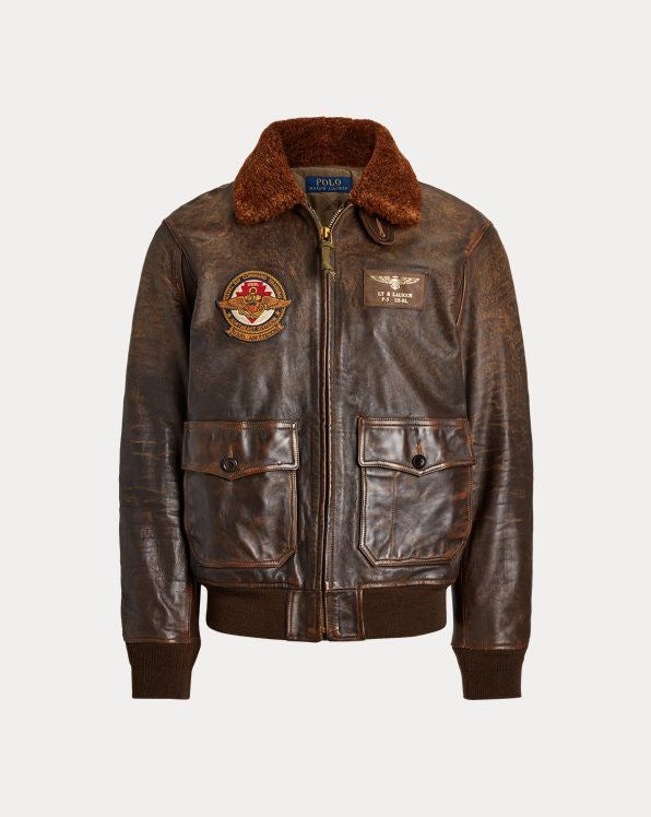 Polo Ralph Lauren Leather Shearling Bomber Jacket RRL Top Gun Coat